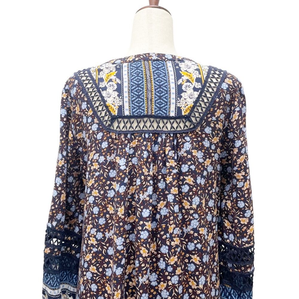 Sundance Simona Dress Blue Multi Floral Balloon Sleeve Peasant Dress Size Medium - Picture 7 of 14